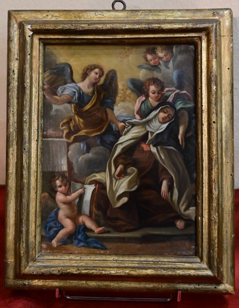 Ecstasy Of Saint Teresa - Oil On Copper 17th Century